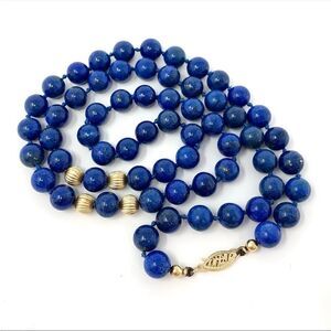 💛 14k Yellow Gold Vintage Lapis Lazuli & Gold Ball Necklace